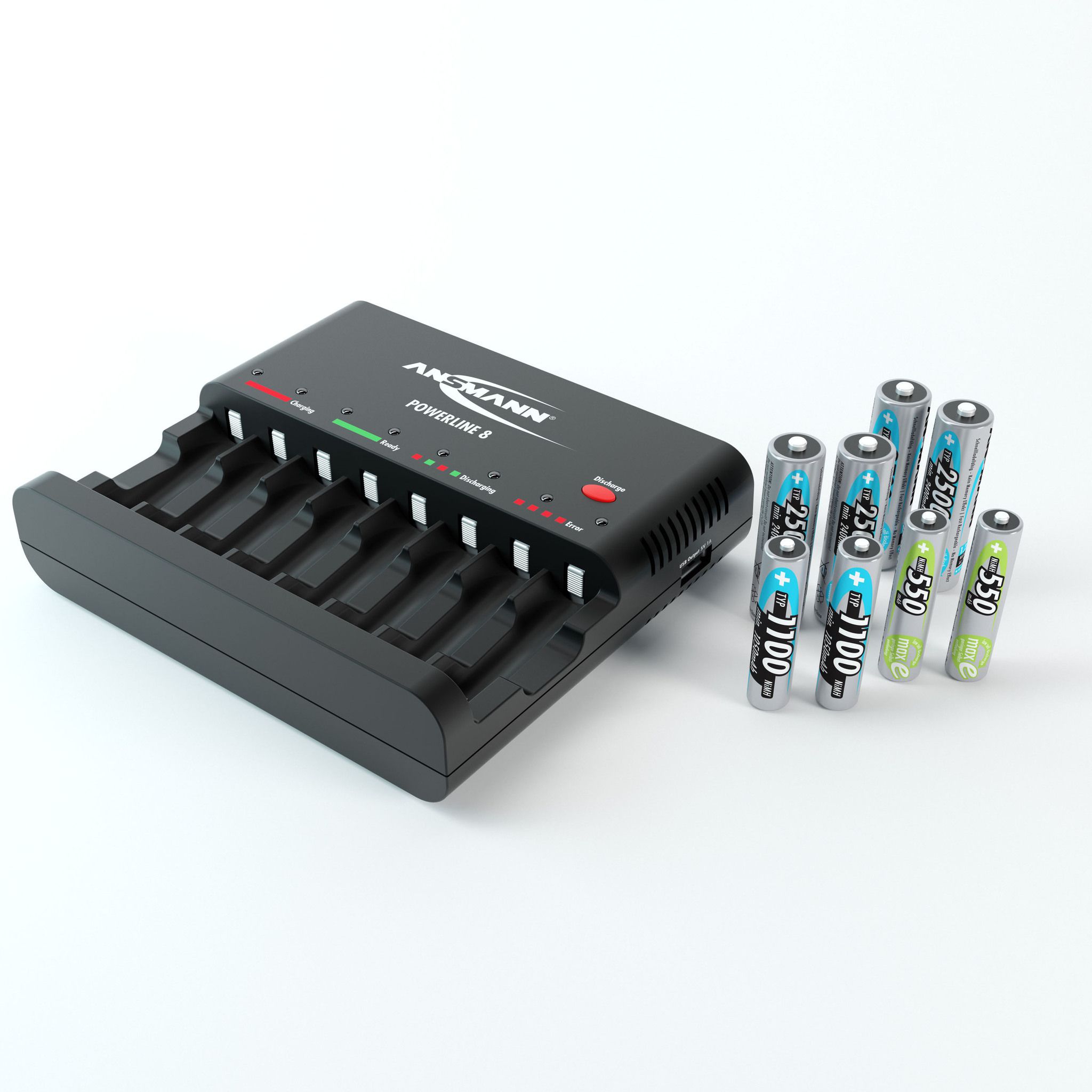 Caricabatterie Powerline 8 - Tisch-Ladegerät für 1-8 Micro AAA / Mignon AA Akkus