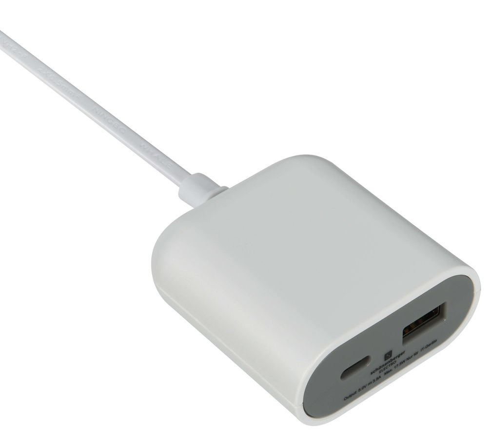 Dual USB Verlängerung USB-C+A - 1x USB-C - 1x USB-A, Total max. 3.5A / 17.5W, Eurostecker T11, 3m Kabel, weiss/grau