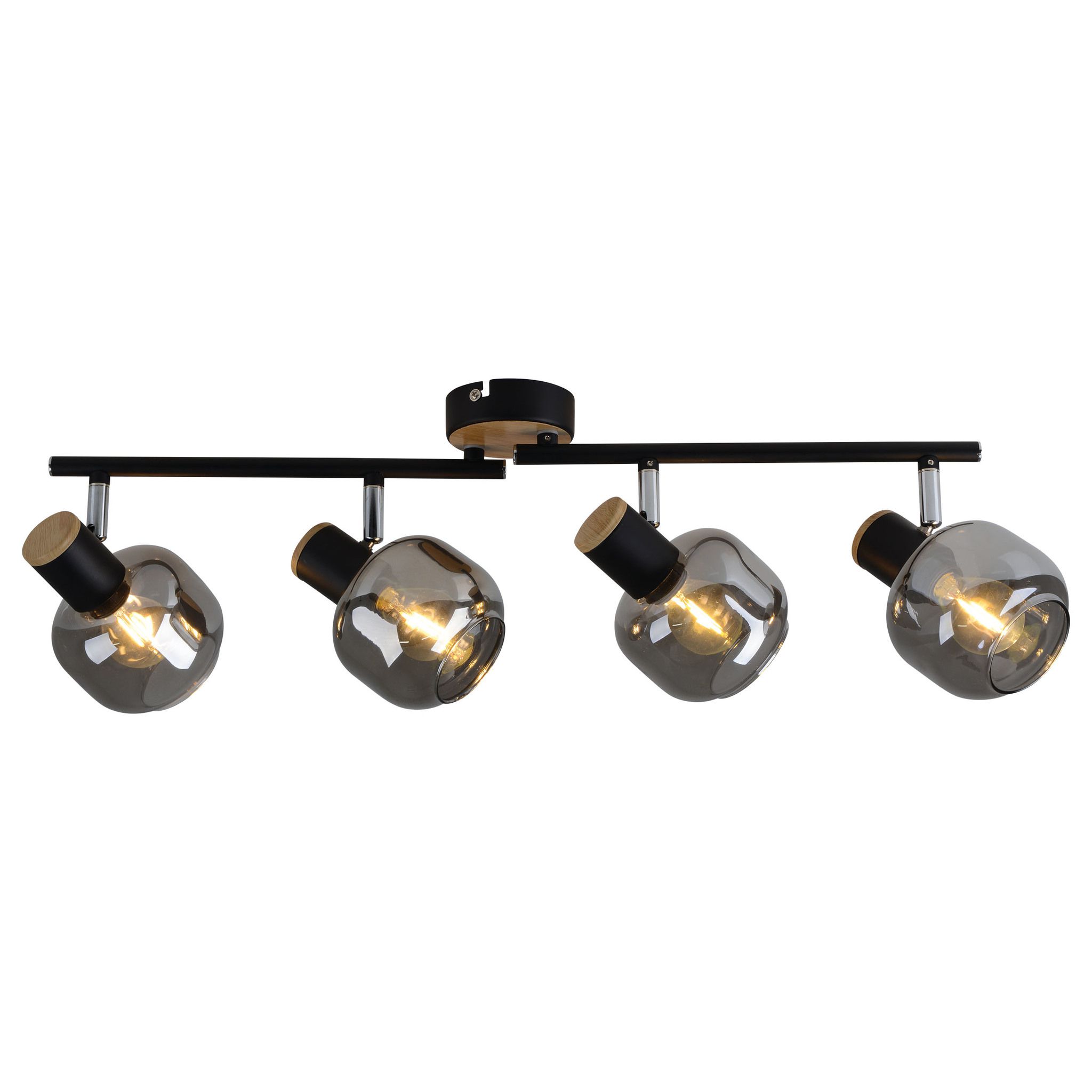Deckenleuchte FUMOSO (4er Spot) - E14, max. 4x40W, IP20, schwarz + holz, nicht dimmbar, exkl. Leuchtmittel, L=800mm, B=330mm, H=200mm