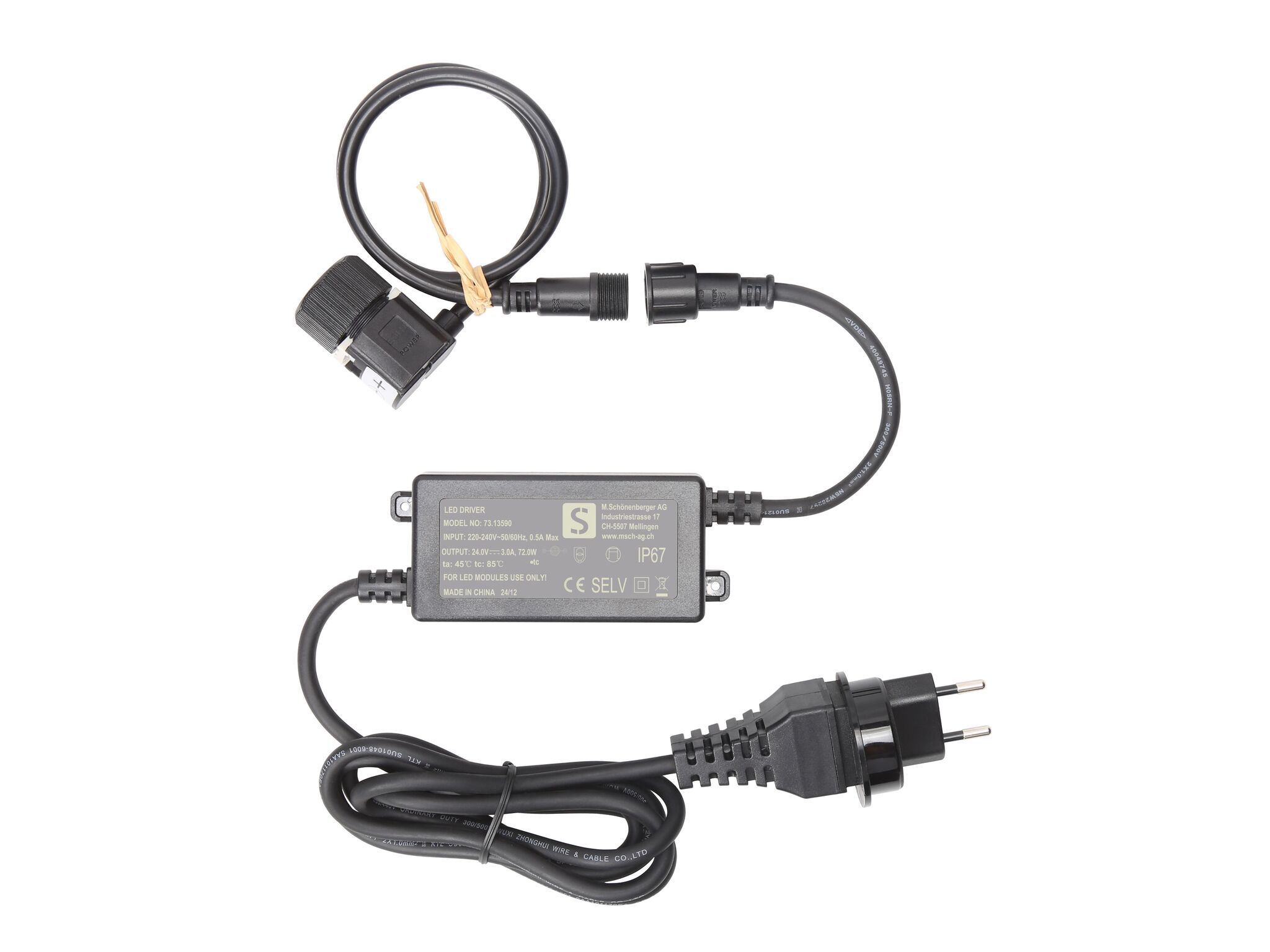 24V Treiberset 72W - 230V DC, max 72W, IP67, Eingang: T13 IP55 Stecker