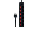 Steckdosenleiste Fix-Line+ MultiSwitch - 6xT13, 2.0m Kabel, einzeln schaltbar + Hauptschalter, schwarz