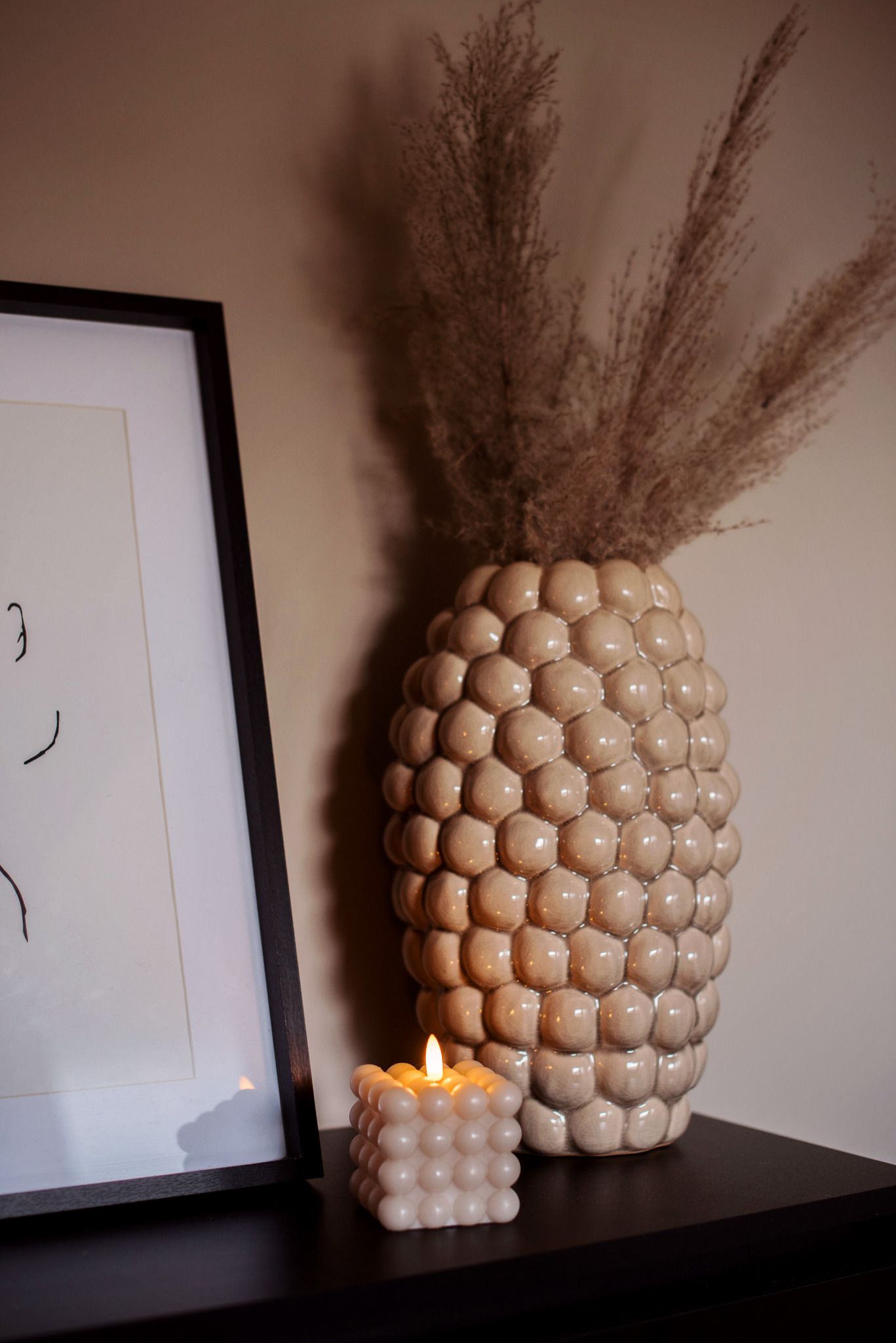 LED Pillar Kerze Flamme Dot - Indoor, Beige, 9.5 cm höhe, Timerfunktion