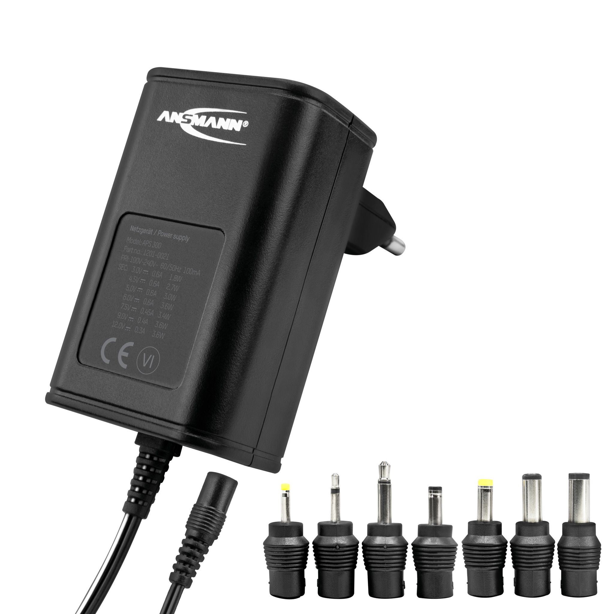 APS 300 Universal-Netzgerät 600 mAh - Universal-Netzteil 3 - 12 V DC, inkl. 7 verschiedenen Steckertypen