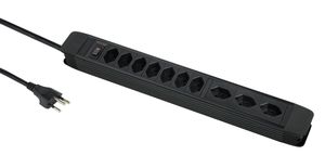 Steckdosenleiste PRINCIPIO 3xH/7xV - 10x T13 (3x horizontal / 7x vertikal), 5.0m Kabellänge, Schalter, schwarz