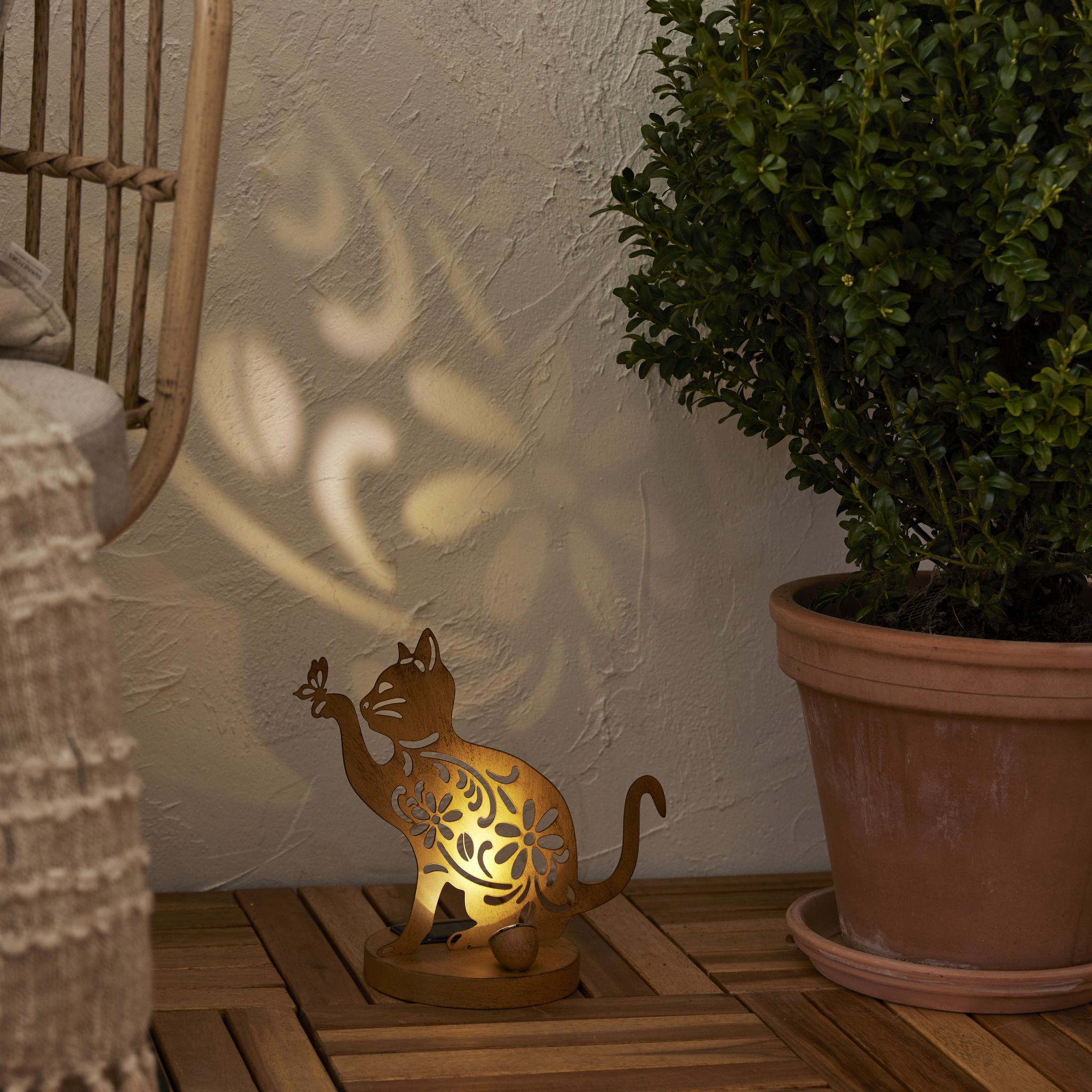 Solar Decoration Oxicat - Indoor, Outdoor, Warmweiss, Rost