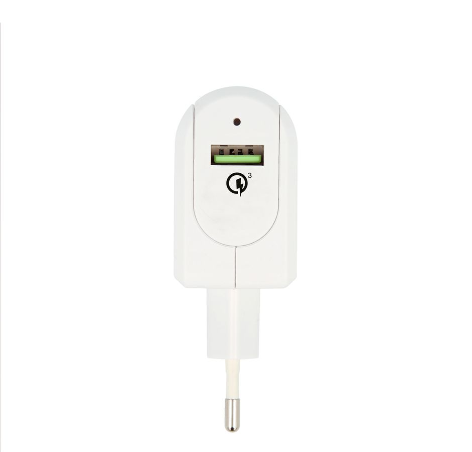 EU USB Charger - Quick Charge 3.0 - Out: 2-Pol EU, In: 1xUSB-A 3.0, 5.0-12.0V, Quick Charge, weiss