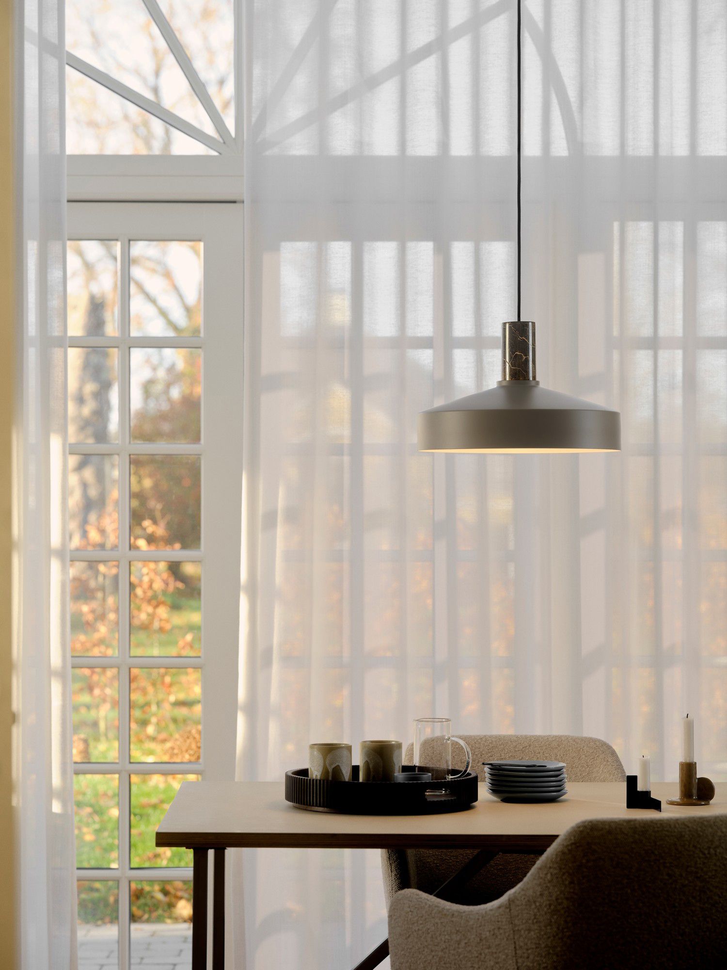 Pendelleuchte Elvas Marmor Hellbraun - 60W, E27, IP20