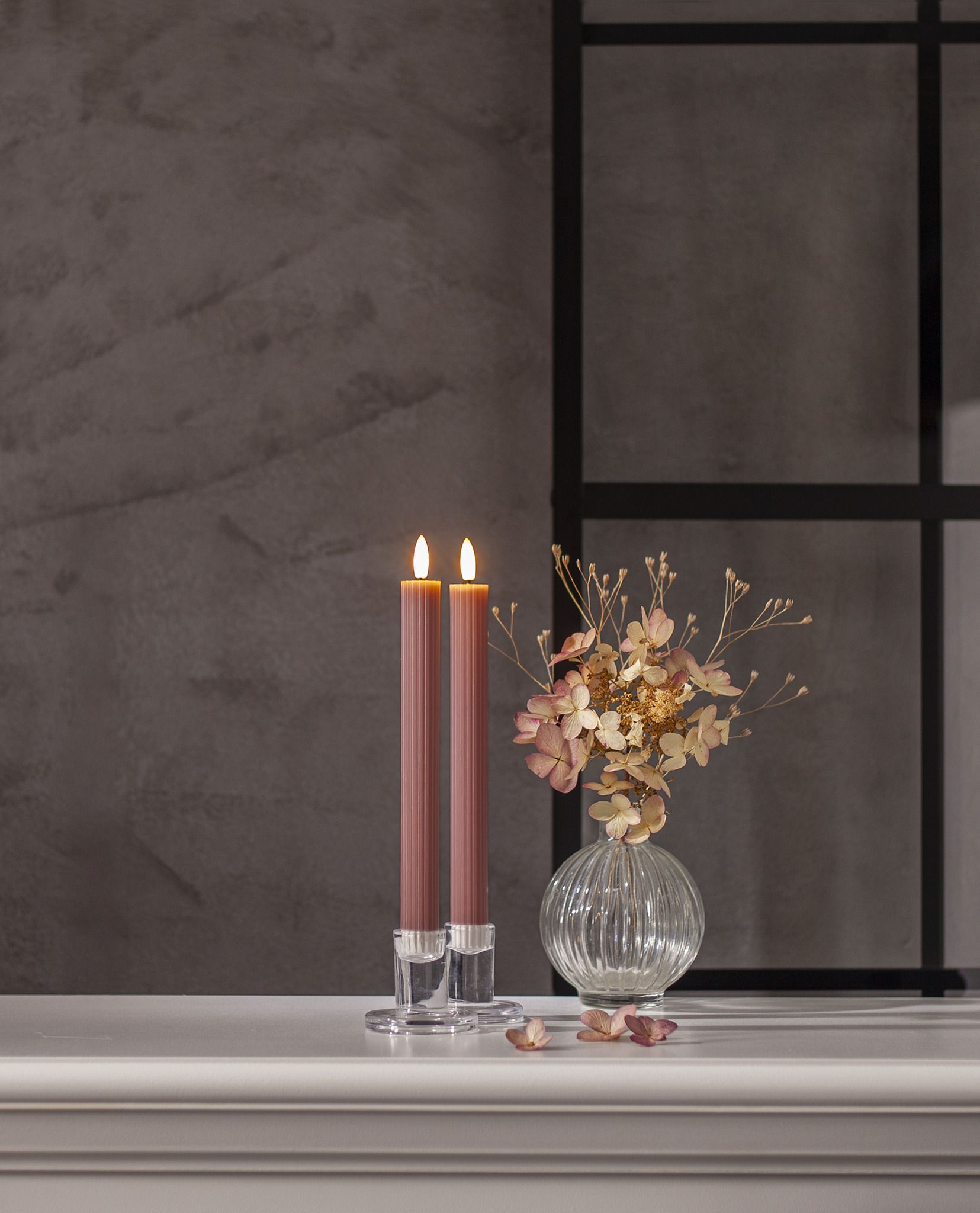 LED Dinner Kerze 2 pack Flamme Stripe - Indoor, Pink, 25.00cm Höhe