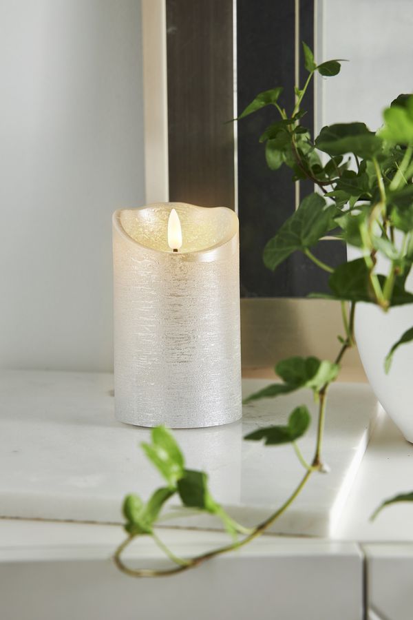 LED Pillar Kerze Flamme Rustic - Indoor, Silber, 12.50 cm Höhe,  Timerfunktion