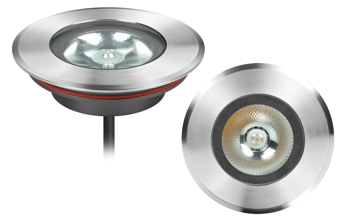 LED Bodeneinbaustrahler DISC IV - 24V DC, 9W, 490lm, 2700K, IP67, CRI 80, 20°, dunkelgrau/alu., dimmbar, D=130mm, H=38mm, BL=115x35mm