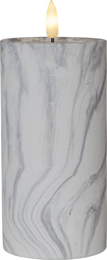 LED Pillar Kerze Flamme Marble - Indoor, Grau, 17.5cm, Timerfunktion