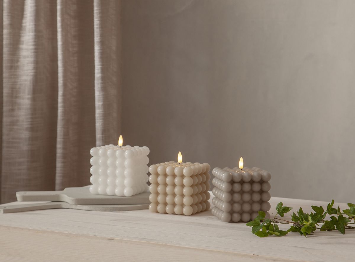 LED Pillar Kerze Flamme Dot - Indoor, Grau, 12.5 cm höhe, Timerfunktion