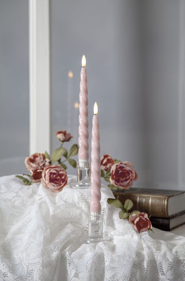 LED Dinner Kerze 2P Flamme Shine - Indoor, Pink, 24.50 cm Höhe, Timerfunktion