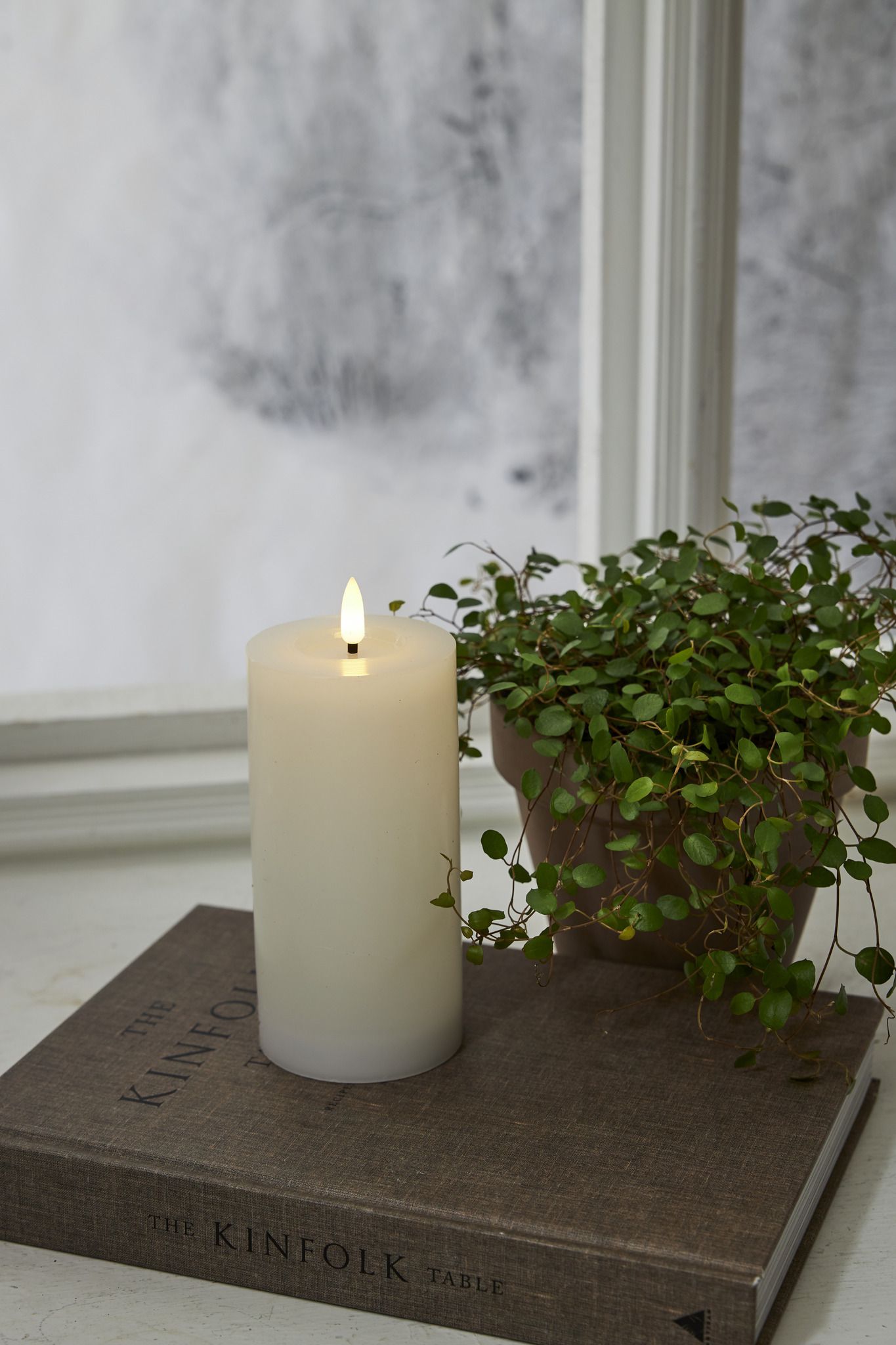 LED Pillar Kerze Flamme Flow - Indoor, Weiss, 17.5 cm höhe, Timerfunktion