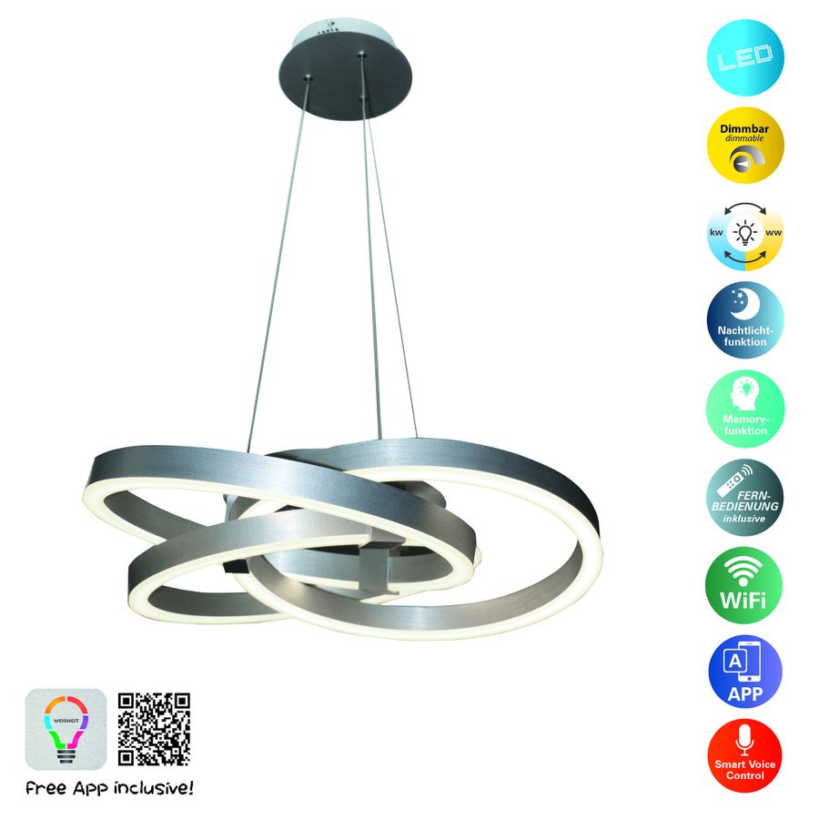 Smart Home LED Pendelleuchte Divora d: 58cm - LED fest verbaut, 2700-6500K, warm-kaltweiss