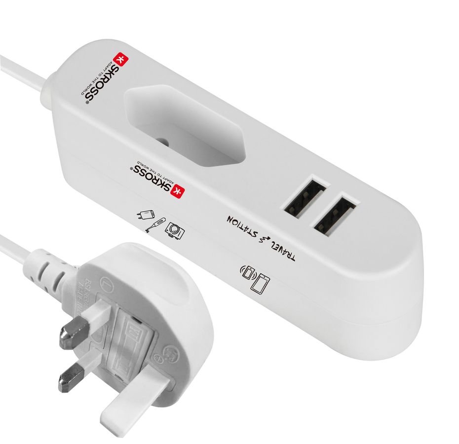 TRAVEL STATION UK - 1x Euro-Steckdose, 2x USB 2.4A (shared): 5V DC Stecker: UK & EU 10A / US 15A
