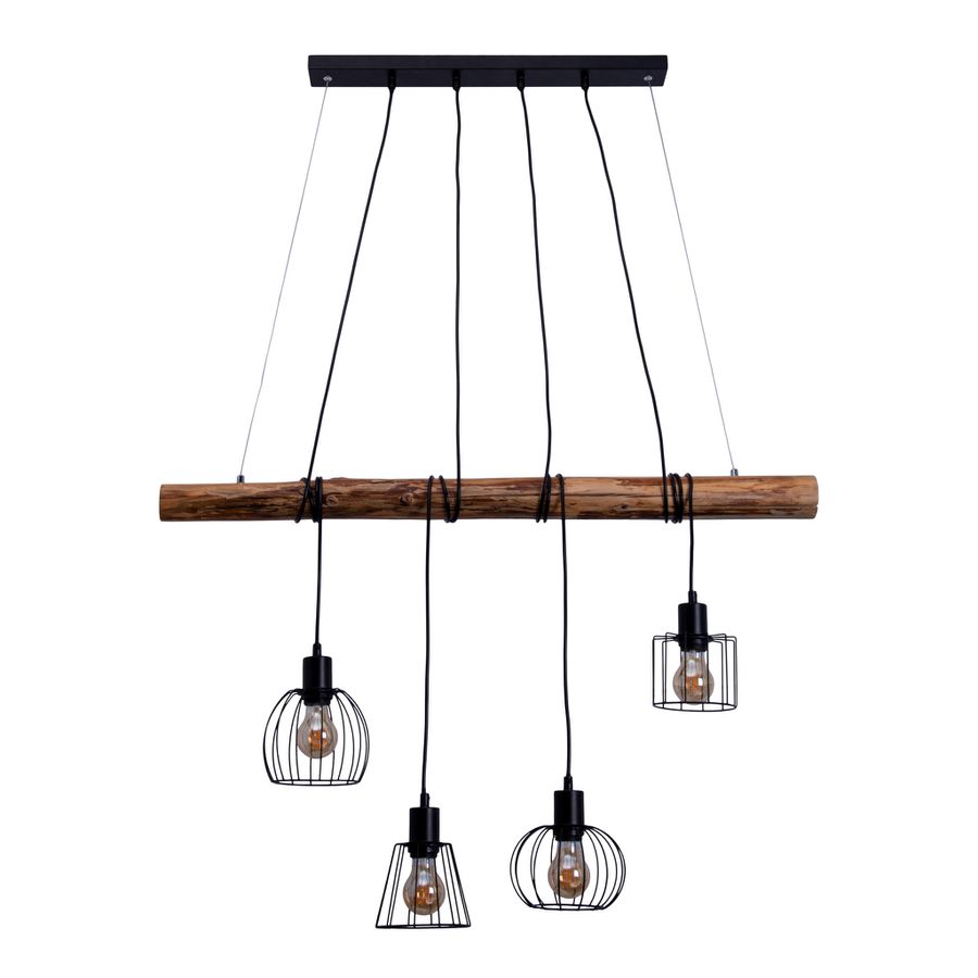 4er Pendell: WOODLAND L: ca. 100 cm - E27, IP20, 40W, 230V