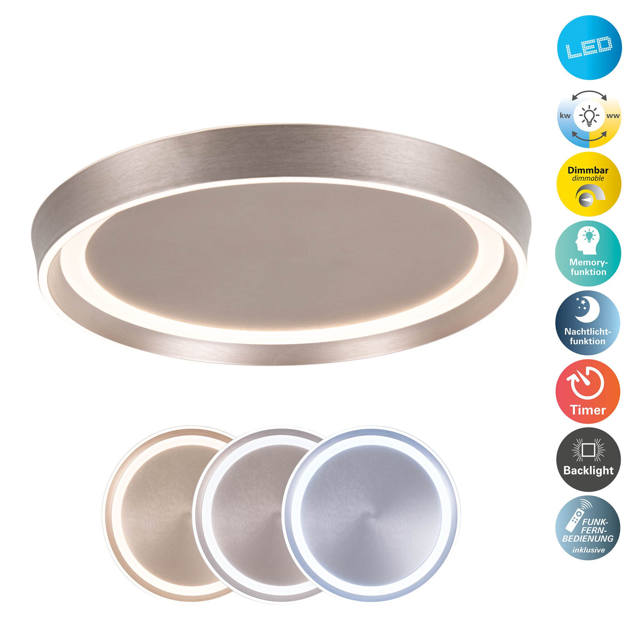 LED-CCT Deckenleuchte  LEVIAN  : 49cm champagne - IP20, LED-Modul, Nickelmatt