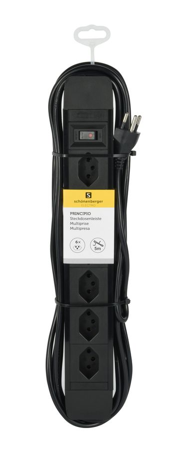 PRINCIPIO 6xH - 6x T13 horizontal, 5.0m Kabellänge, Schalter, schwarz