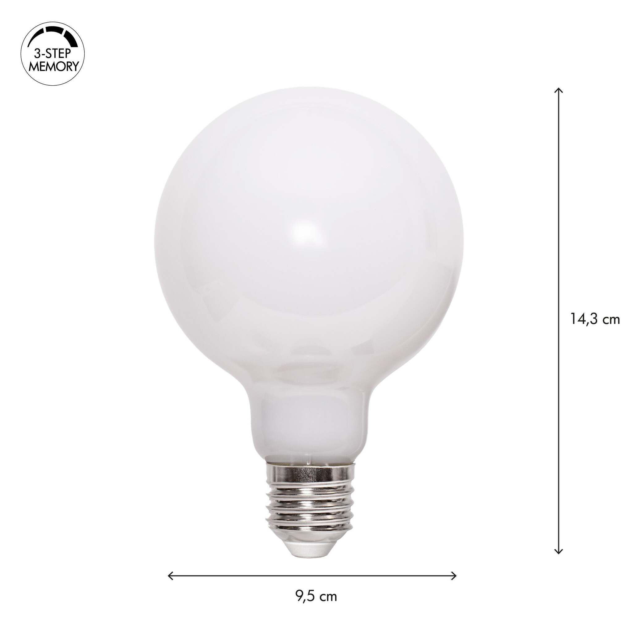 LED Leuchtmittel E27 G95 Opaque Filament RA90 3-step - E27, 800Lm, 2700K, 7W, 220-240VAC