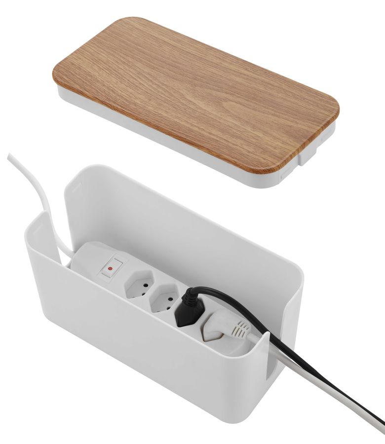 Cable Organizer Box inkl. Stelei - Steckdosenleiste 4xT13, weiss