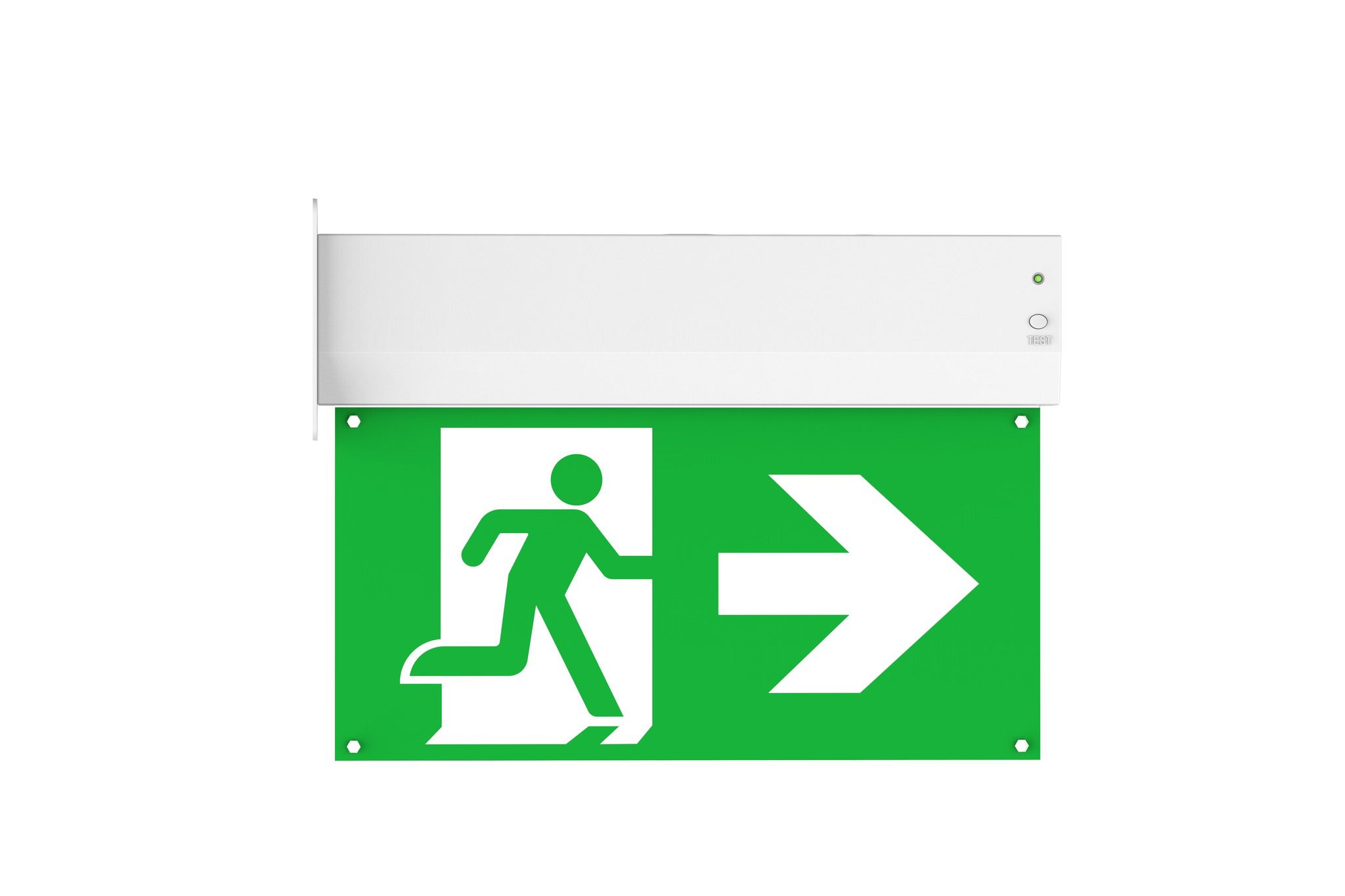 LED Rettungszeichenleuchte EXITO - 3.5W, 350lm, 6000K, IP20, weiss, Selbsttest, ERW 30m, 3h Not, L=330mm. B=248mm, H=45mm