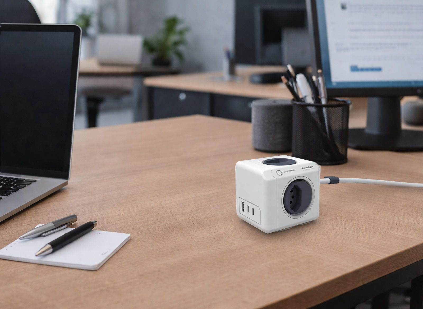 PowerCube 35W PD AC - 4x T13, 2x USB-C / 1x USB-A PD 35W, 1.5m Kabel, weiss/grau