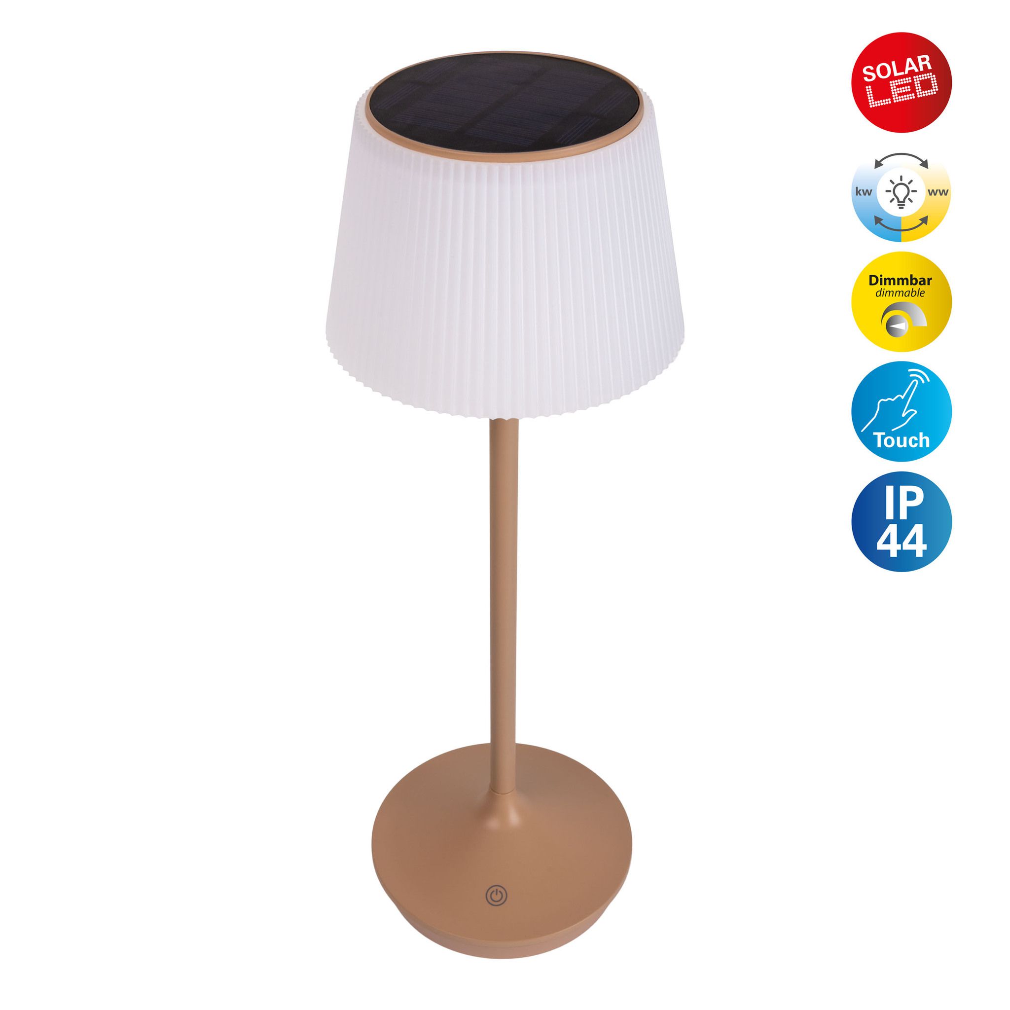 Solar- Akkutischleuchte EMMI almond inkl. CCT  Touch H: 38 cm - LED-Modul, 3W, IP44