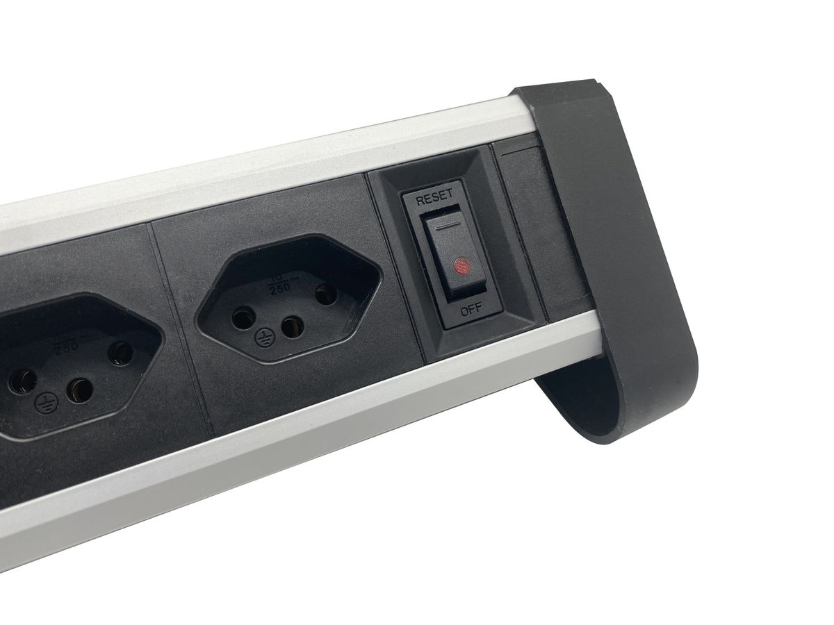 Aluminium Multipresa - 3xT13, 1x USB-C / 1x USB-A max. 3.4A / PD 20W, 3.0m Zuleitung, schwarz