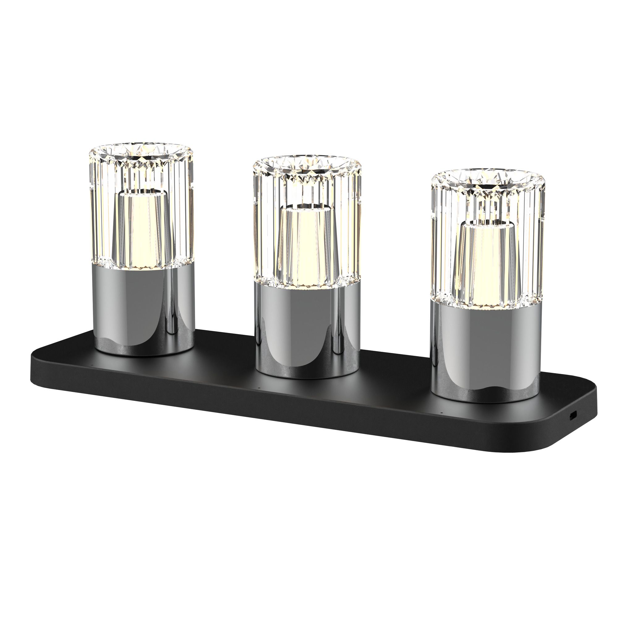 Kristy, Deko TL, 3er Set - Chrom, incl. Ladestation u. 1m USB Kabel, IP44, 5V,  0,48 W, 60 Lm, 2200 K -3000K, dimmbar