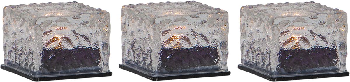 Solar Kerzen 3-p Icecube - Transparent, Lichtfarbe Warmweiss
