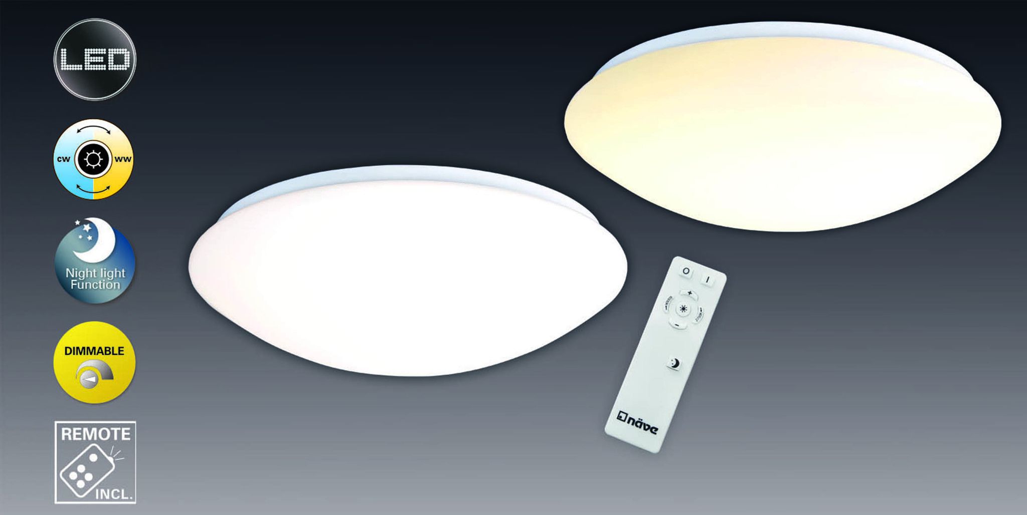 LED Deckenleuchte Bern d:35cm - LED fest verbaut, 2700-6000K, warm-kaltweiss