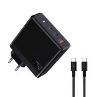 Fast Charger 140W GaN 3-Port - Out: USB-C1: 140W PD, USB-C2: 100W PD, USB-A: 60W inkl. 1.0m 140W USB-C to C Kabel, schwarz