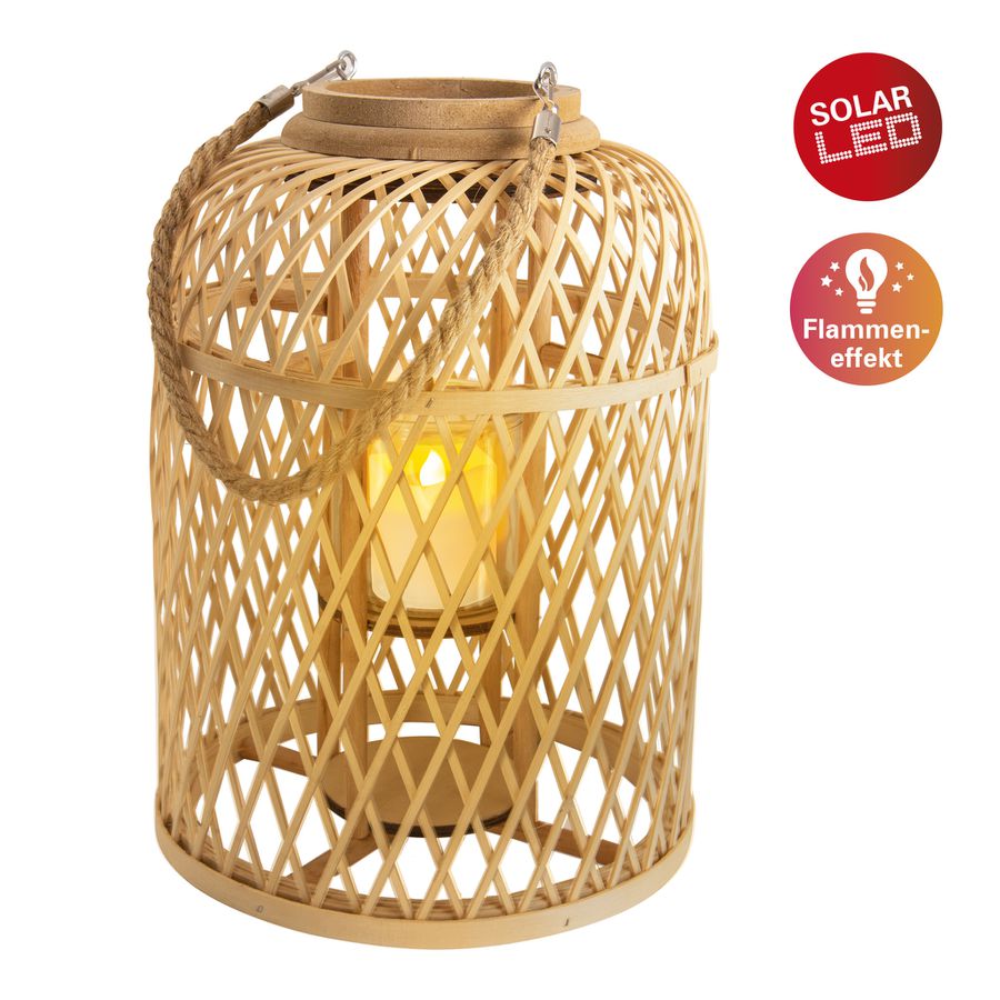 Dekoleuchte Korb natur - h: 38cm incl. Solar-LED-Kerze - IP44, warmweiss, 0.01W