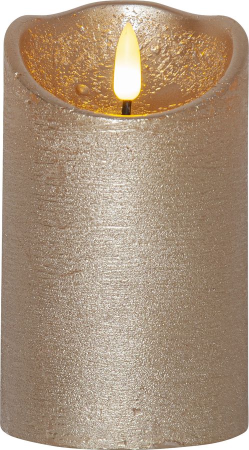 LED Pillar Kerze Flamme Rustic - Indoor, Gold, 12.50 cm Höhe,  Timerfunktion