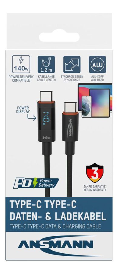USB Typ-C auf USB Typ-C Kabel - 120cm, mit integriertem LED Display