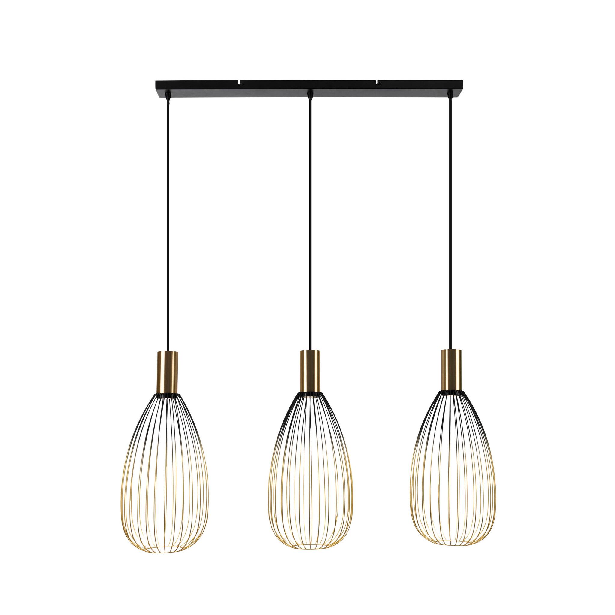 3er Pendelleuchte  WIRELLA  L: 90cm schwarz/gold - IP20, GU10, Schwarz-Gold