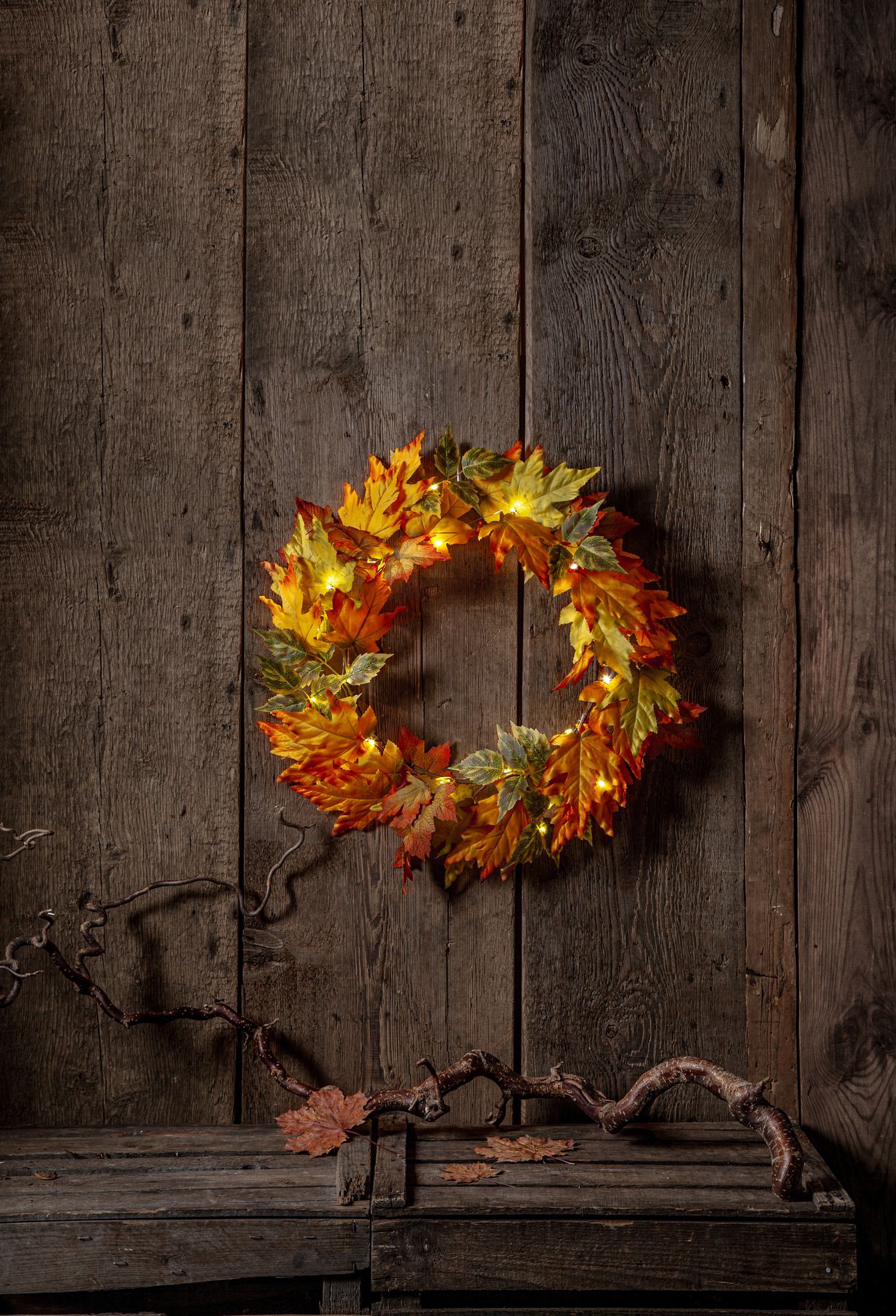 Kranz Autumn - IP44, Warmweiss, Amber