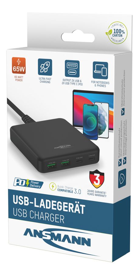 Desktop Charger DC465PD - 65W, 2x USB, 2xUSB-C