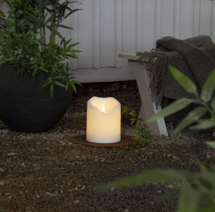 LED Pillar Kerze Flamme Grand - Outdoor, Weiss, 20cm, Timerfunktion