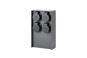 IP55 Energiesäule 4xT13 - 230V AC, max. 10A, 4xT13, IP55, schwarz-matt, rostfrei, Überlastschutz, L=130mm, B=85mm, H=230mm