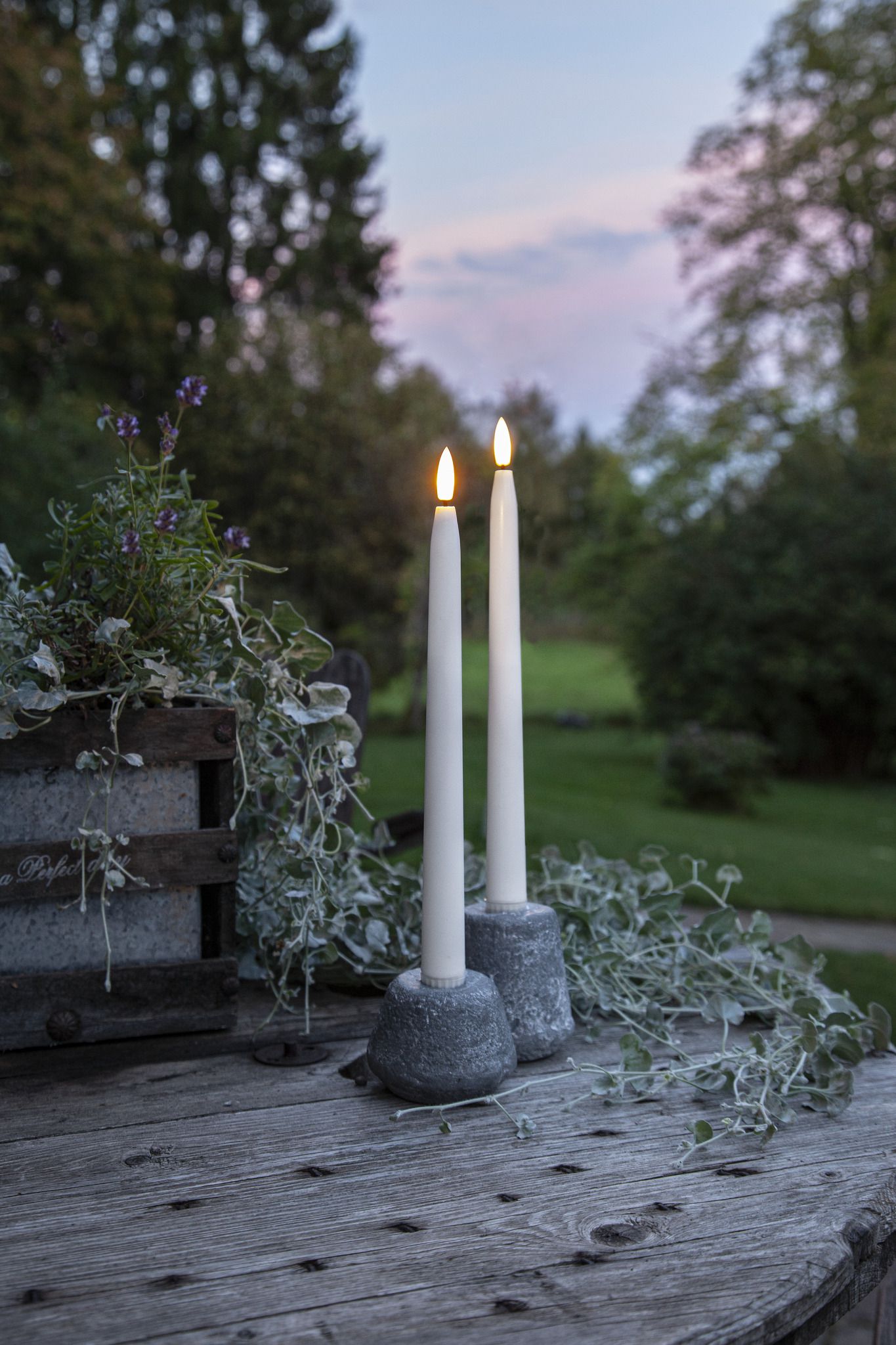 LED Dinner Kerze 2P Flamme Slim Outdoor - Indoor, Weiss, 28.00 cm Höhe, Timerfunktion