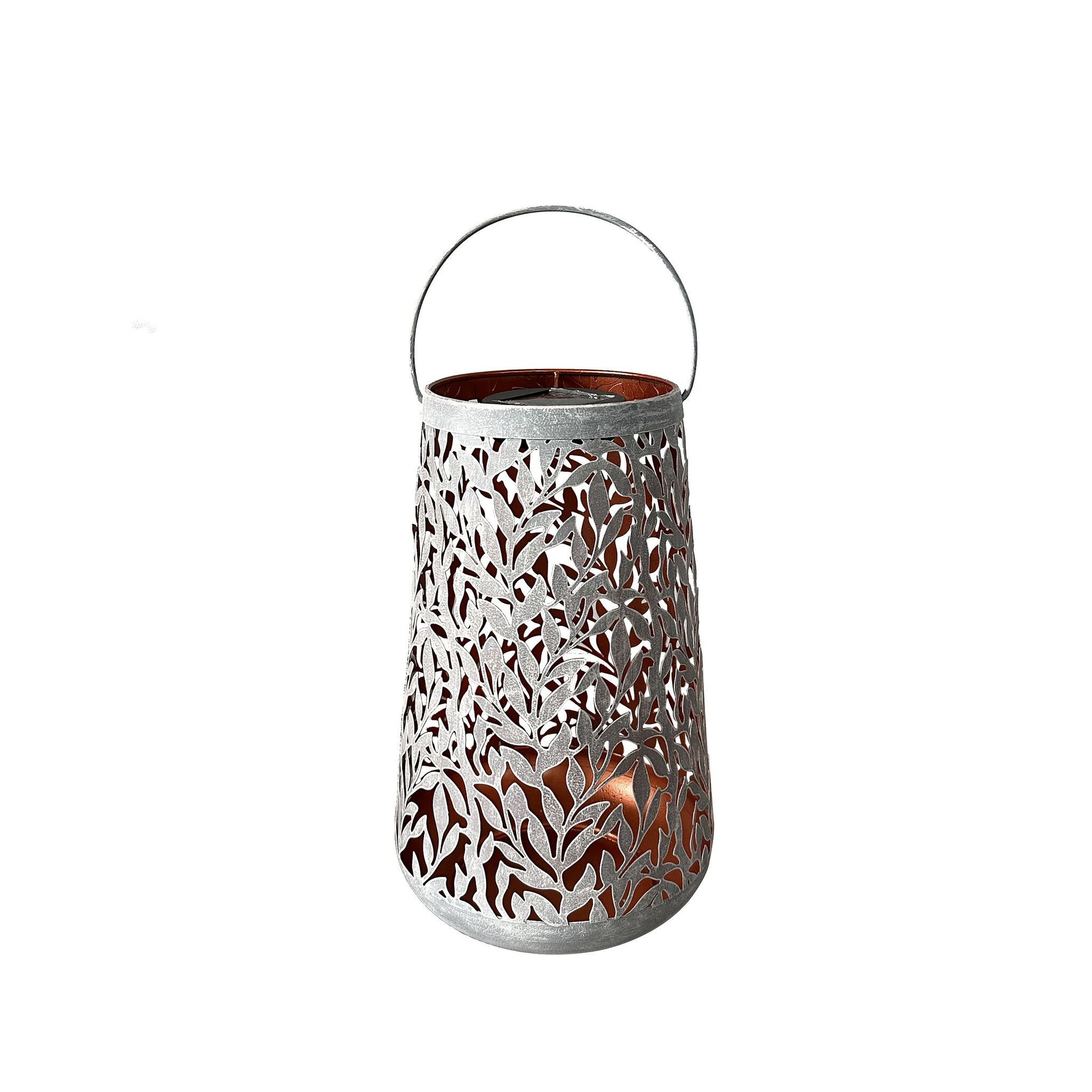LED Solar Laterne OLEA - AKKU 1x1.2V DC 1000mAh, 1800K , IP44, Metall, steingrau & kupfergold, D=200mm, H=320mm