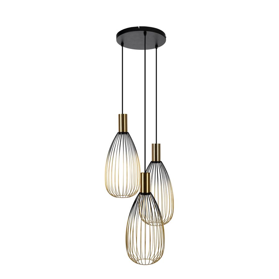 3er Pendelleuchte  WIRELLA  L: 48cm schwarz/gold - IP20, GU10, Schwarz-Gold