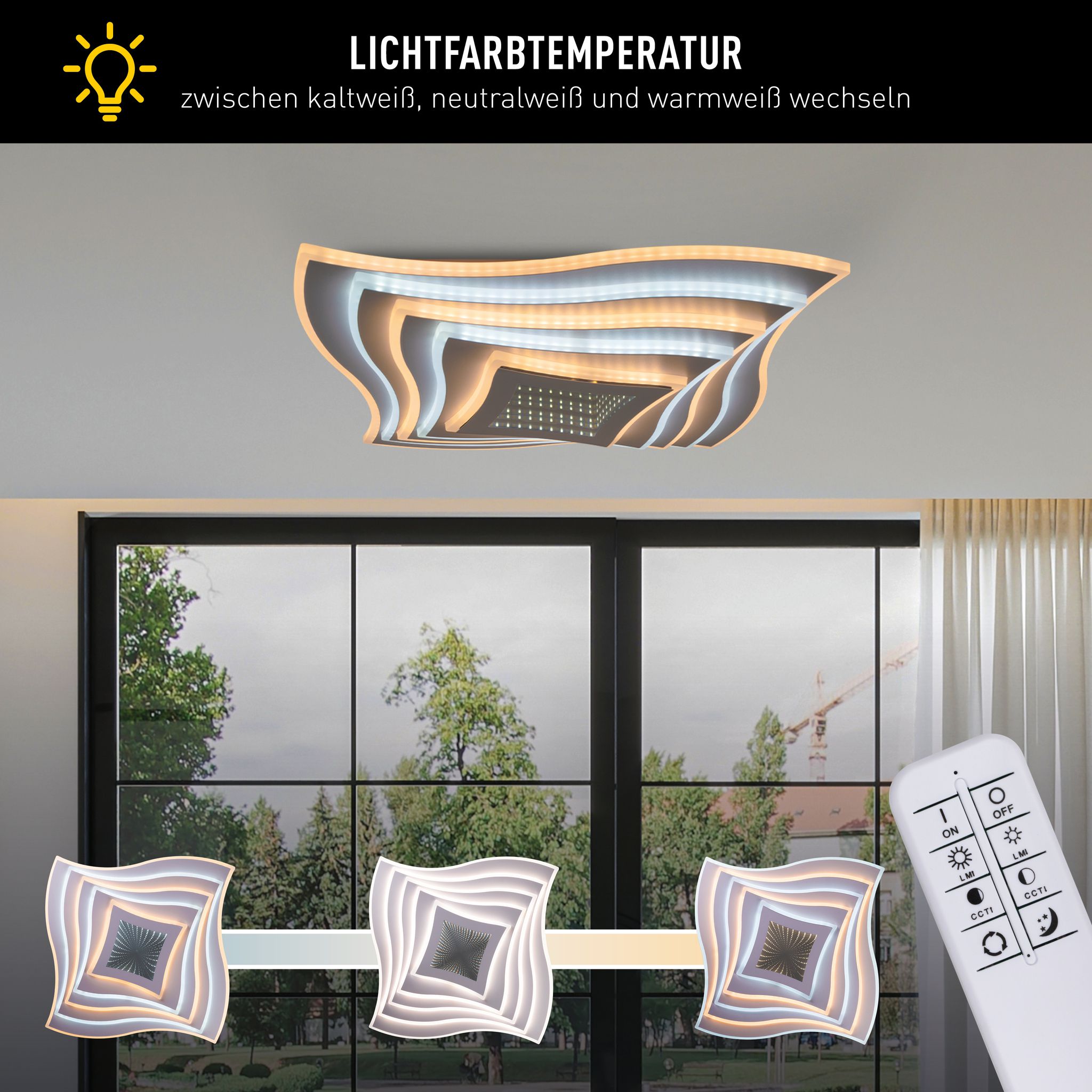 LED-CCT Deckenleuchte  FEVORIA  inkl. 3D-Effekt L/B: 50cm sandweiß - IP20, LED-Modul, Weiss