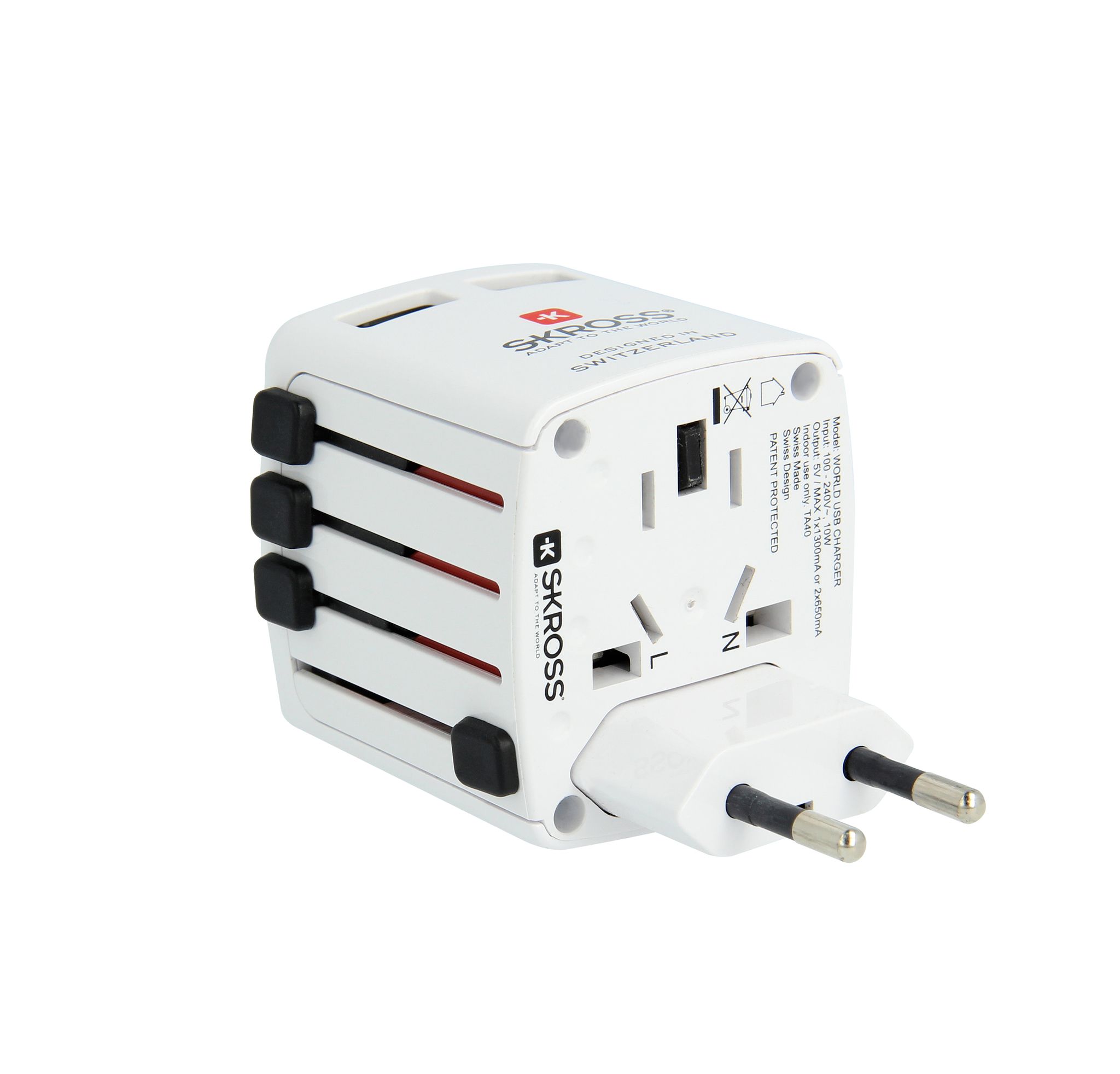World USB Charger - Out: 2-Pol EU, UK, USA/Japan, AUS/China, 2xUSB-A 5.0V DC, max. 2.4A (shared), weiss
