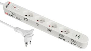 SKROSS Home Station USB-C - 1x USB-C + 1x USB-A max. 3.4A, 4xT13, Flachstecker T12 mit Lasche, 1.5m Kabel, weiss