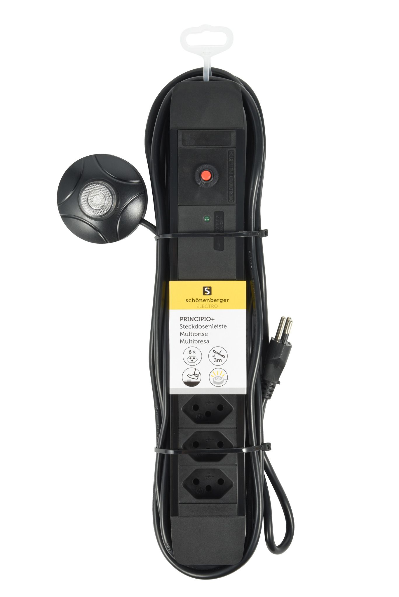 Standard Line Multipresa - 6xT13, 3m Kabel, H05VV-F 3G1mm2, schwarz, kein Kinderschutz, ext. Schalter