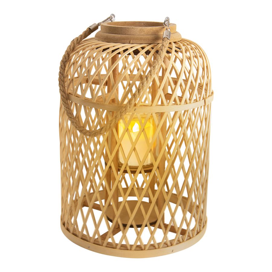 Dekoleuchte Korb natur - h: 38cm incl. Solar-LED-Kerze - IP44, warmweiss, 0.01W
