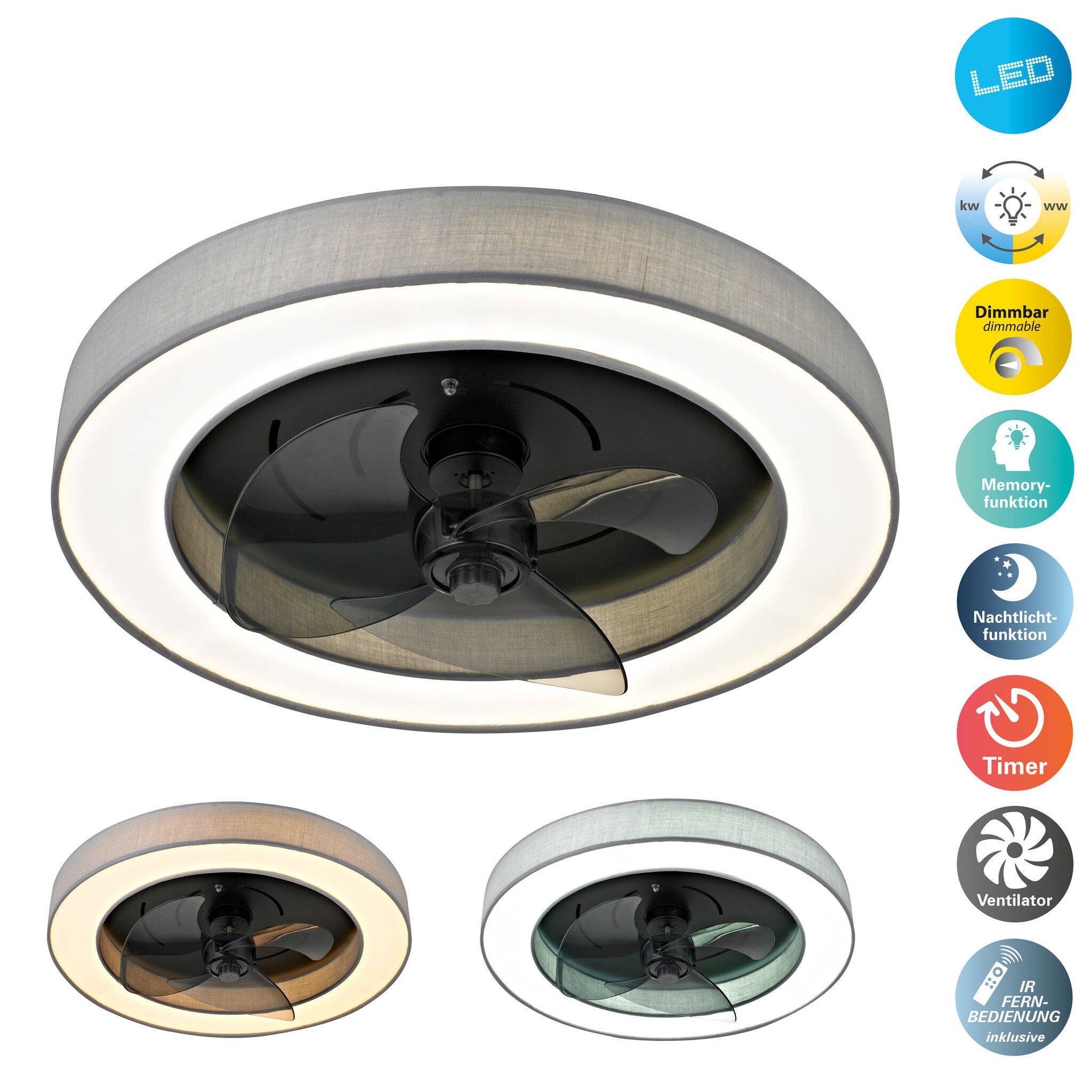 LED-CCT Deckenleuchte  VALENTO  inkl. Ventilator : 51cm grau - IP20, LED-Modul, Grau